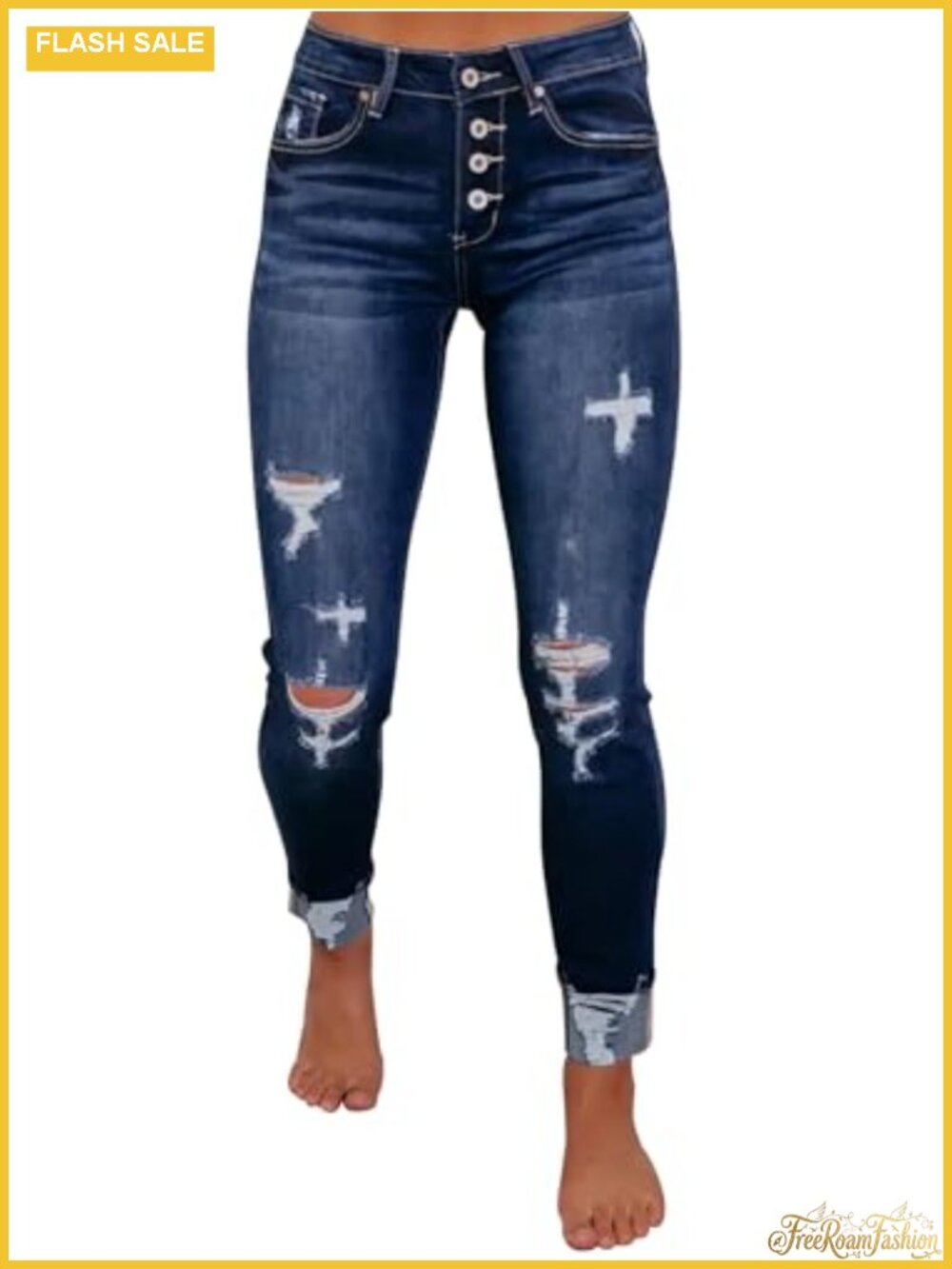 Stretchy Skinny Jeans Distressed Ripped Denim High Rise
